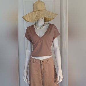 Free People Pink Sleeveless V-Neck Short Sleeve Top Size Medium